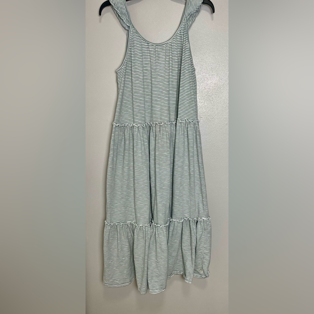 Green and White Striped Tiered Maxi Dress